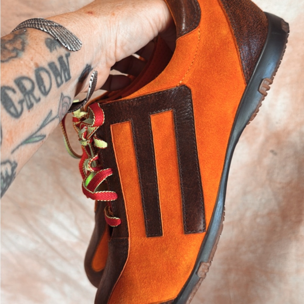 Etro Orange Suede Retro Sneakers — Designer Street Style - Picture 3 of 9